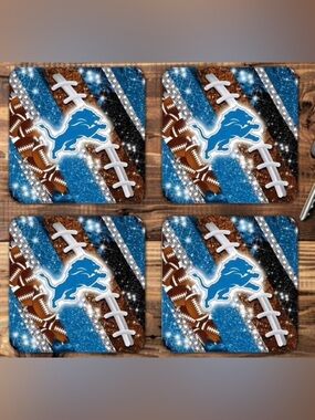 Detroit Lions Drink Coasters Cork Back Set Of 4
